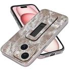 For iPhone 15 Denim Pattern Electroplated Push-pull Bracket Cooling Phone Case(Grey) - 1