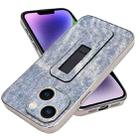 For iPhone 14 Plus Denim Pattern Electroplated Push-pull Bracket Cooling Phone Case(Blue) - 1