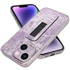 For iPhone 14 Plus Denim Pattern Electroplated Push-pull Bracket Cooling Phone Case(Pink Purple) - 1