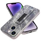 For iPhone 14 Denim Pattern Electroplated Push-pull Bracket Cooling Phone Case(Grey Blue) - 1