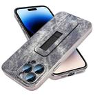 For iPhone 14 Pro Denim Pattern Electroplated Push-pull Bracket Cooling Phone Case(Grey Blue) - 1