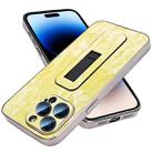 For iPhone 14 Pro Denim Pattern Electroplated Push-pull Bracket Cooling Phone Case(Yellow Green) - 1