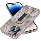 For iPhone 14 Pro Max Denim Pattern Electroplated Push-pull Bracket Cooling Phone Case(Grey) - 1