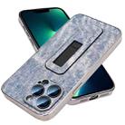 For iPhone 13 Pro Max Denim Pattern Electroplated Push-pull Bracket Cooling Phone Case(Blue) - 1