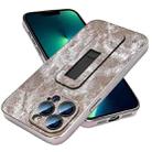 For iPhone 13 Pro Max Denim Pattern Electroplated Push-pull Bracket Cooling Phone Case(Grey) - 1