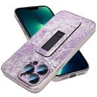 For iPhone 13 Pro Max Denim Pattern Electroplated Push-pull Bracket Cooling Phone Case(Pink Purple) - 1