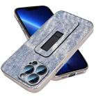 For iPhone 13 Pro Denim Pattern Electroplated Push-pull Bracket Cooling Phone Case(Blue) - 1