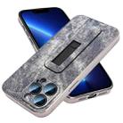 For iPhone 13 Pro Denim Pattern Electroplated Push-pull Bracket Cooling Phone Case(Grey Blue) - 1