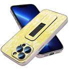 For iPhone 13 Pro Denim Pattern Electroplated Push-pull Bracket Cooling Phone Case(Yellow Green) - 1