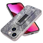 For iPhone 13 Denim Pattern Electroplated Push-pull Bracket Cooling Phone Case(Grey Blue) - 1