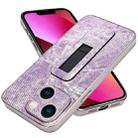 For iPhone 13 Denim Pattern Electroplated Push-pull Bracket Cooling Phone Case(Pink Purple) - 1