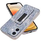 For iPhone 12 Denim Pattern Electroplated Push-pull Bracket Cooling Phone Case(Blue) - 1