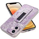 For iPhone 12 Denim Pattern Electroplated Push-pull Bracket Cooling Phone Case(Pink Purple) - 1