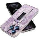 For iPhone 12 Pro Denim Pattern Electroplated Push-pull Bracket Cooling Phone Case(Pink Purple) - 1