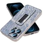 For iPhone 12 Pro Max Denim Pattern Electroplated Push-pull Bracket Cooling Phone Case(Blue) - 1