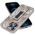 For iPhone 12 Pro Max Denim Pattern Electroplated Push-pull Bracket Cooling Phone Case(Grey) - 1