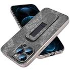 For iPhone 12 Pro Max Denim Pattern Electroplated Push-pull Bracket Cooling Phone Case(Black) - 1