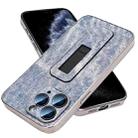 For iPhone 11 Pro Max Denim Pattern Electroplated Push-pull Bracket Cooling Phone Case(Blue) - 1