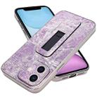 For iPhone 11 Denim Pattern Electroplated Push-pull Bracket Cooling Phone Case(Pink Purple) - 1