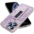 For iPhone 11 Pro Denim Pattern Electroplated Push-pull Bracket Cooling Phone Case(Pink Purple) - 1