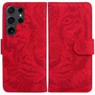 For Samsung Galaxy S25 Ultra 5G Tiger Embossing Pattern Flip Leather Phone Case(Red) - 1