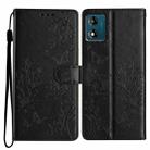 For Motorola Moto E13 Butterflies and Flowers Leather Phone Case(Black) - 1