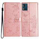 For Motorola Moto E13 Butterflies and Flowers Leather Phone Case(Rose Gold) - 1