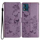 For Motorola Moto E13 Butterflies and Flowers Leather Phone Case(Purple) - 1