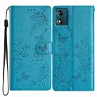 For Motorola Moto E13 Butterflies and Flowers Leather Phone Case(Blue) - 1