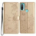 For Motorola Moto E20 / E30 Butterflies and Flowers Leather Phone Case(Gold) - 1