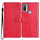 For Motorola Moto E20 / E30 Butterflies and Flowers Leather Phone Case(Red) - 1