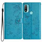 For Motorola Moto E20 / E30 Butterflies and Flowers Leather Phone Case(Blue) - 1