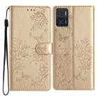 For Motorola Moto E22 Butterflies and Flowers Leather Phone Case(Gold) - 1