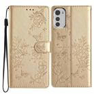 For Motorola Moto E32 Butterflies and Flowers Leather Phone Case(Gold) - 1