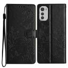 For Motorola Moto E32 Butterflies and Flowers Leather Phone Case(Black) - 1