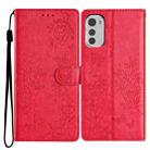 For Motorola Moto E32 Butterflies and Flowers Leather Phone Case(Red) - 1