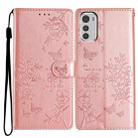 For Motorola Moto E32 Butterflies and Flowers Leather Phone Case(Rose Gold) - 1