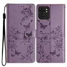 For Motorola Edge 40 Butterflies and Flowers Leather Phone Case(Purple) - 1