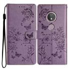 For Motorola Moto G7 Power Butterflies and Flowers Leather Phone Case(Purple) - 1