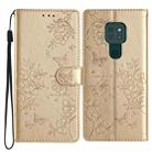 For Motorola Moto G9 / G9 Play Butterflies and Flowers Leather Phone Case(Gold) - 1