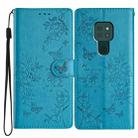 For Motorola Moto G9 / G9 Play Butterflies and Flowers Leather Phone Case(Blue) - 1