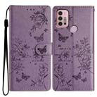 For Motorola Moto G10  / G20 Butterflies and Flowers Leather Phone Case(Purple) - 1