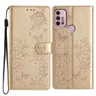 For Motorola Moto G30 Butterflies and Flowers Leather Phone Case(Gold) - 1