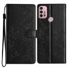 For Motorola Moto G30 Butterflies and Flowers Leather Phone Case(Black) - 1