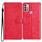 For Motorola Moto G30 Butterflies and Flowers Leather Phone Case(Red) - 1