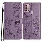 For Motorola Moto G30 Butterflies and Flowers Leather Phone Case(Purple) - 1