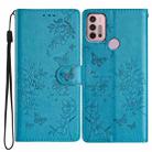 For Motorola Moto G30 Butterflies and Flowers Leather Phone Case(Blue) - 1