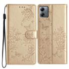 For Motorola Moto G14 Butterflies and Flowers Leather Phone Case(Gold) - 1