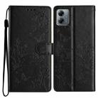 For Motorola Moto G14 Butterflies and Flowers Leather Phone Case(Black) - 1