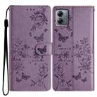 For Motorola Moto G14 Butterflies and Flowers Leather Phone Case(Purple) - 1